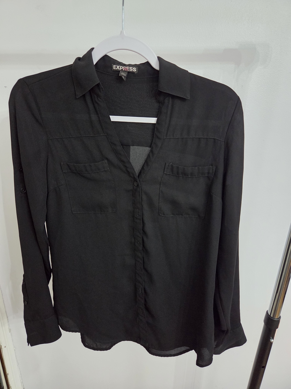 Express Black Long-Sleeve Button-Down Shirt